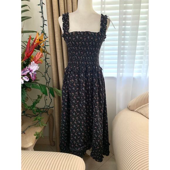 Rokh x GU (Uniqlo) Smocking Camisole Ruffle Dress in Black Floral - Picture 6 of 12